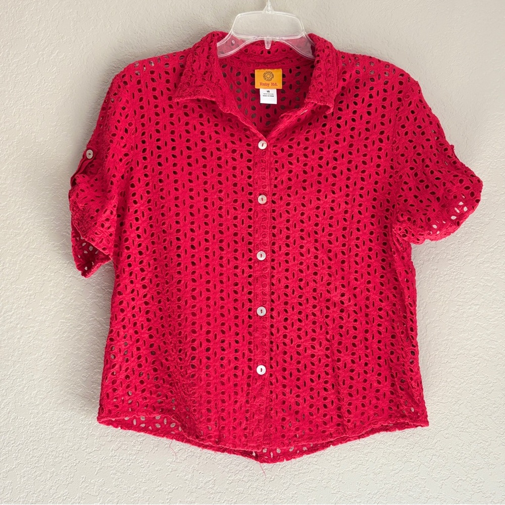 Ruby Rd. Red Eyelet Button Front Short Sleeves Co… - image 1